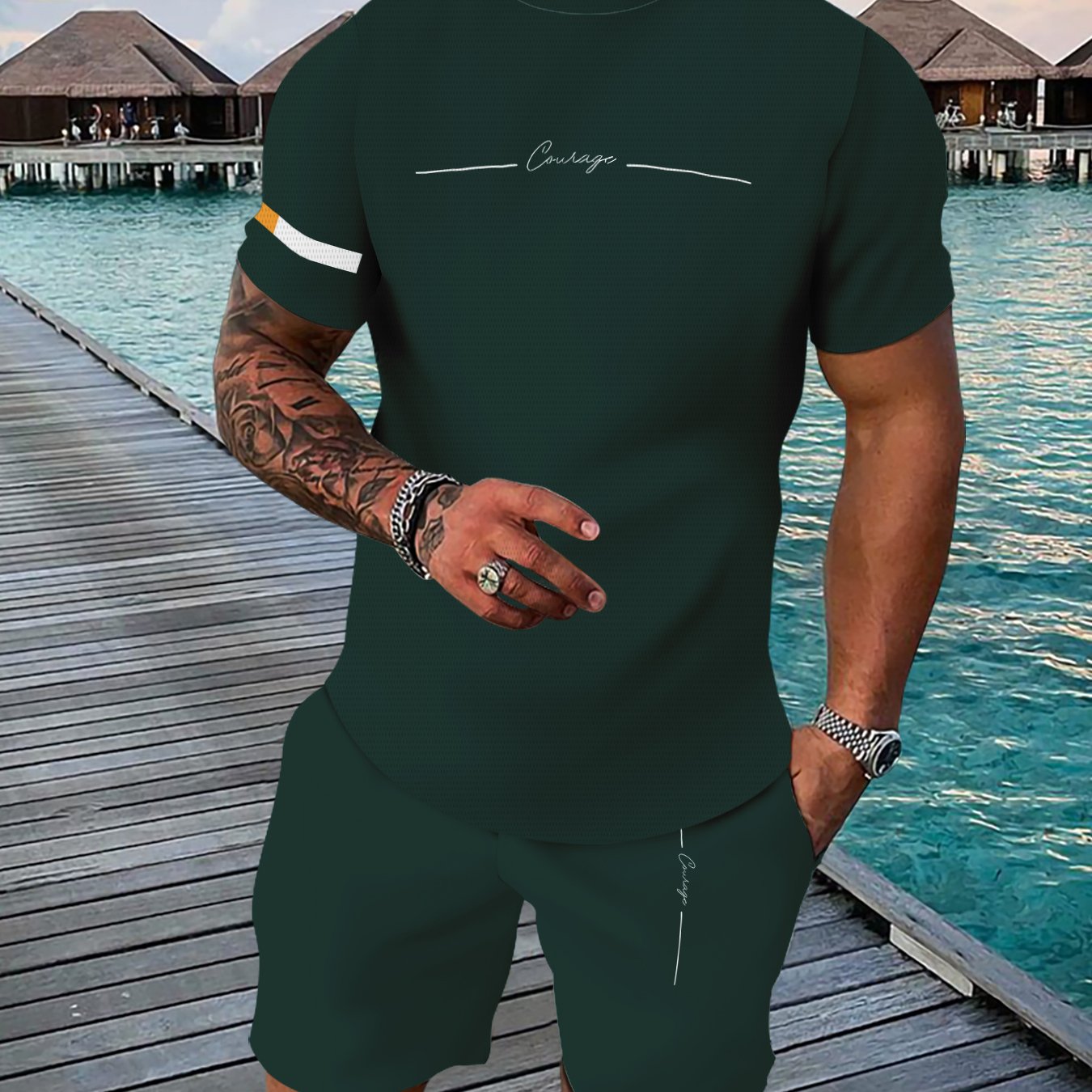 Breathable outdoor casual men's T-shirt and pants suit with 3D printing for adult men in summer