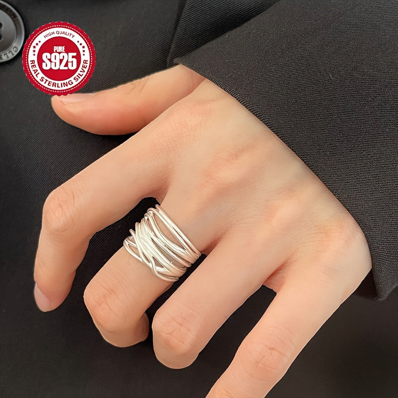 Luxurious S925 Sterling Silver Matte Wide Ring with Adjustable Open Design, Perfect for Everyday Wear or Gifting. Comes in Anti-Tarnish Gift Box and Weighing 0.25oz. Suitable for All Seasons and Resistant to Oxidation.