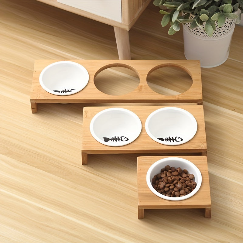 Ceramic Cat Bowls with Bamboo Stand: Ideal for Indoor Cats!