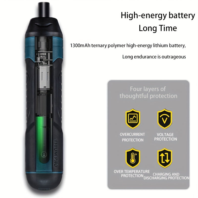 3.6V cordless lithium screwdriver with 4 torque settings.