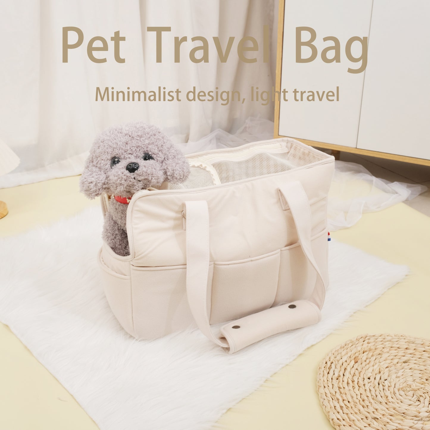 A breathable pet carrier bag for dogs, designed for travel convenience on the go.