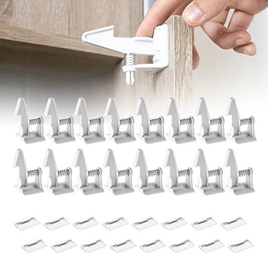 Baby-proofing your cabinets just got easier with these Child Safety Cabinet Locks. This set includes 4pcs of latches with upgraded stronger adhesive for easy installation. Works with most cabinets and drawers without the need for drilling. Available in