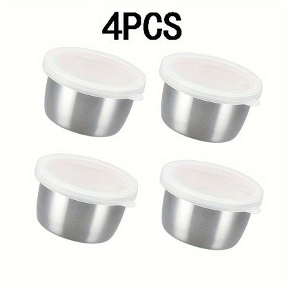 Set of 2/4/6 leakproof 1.6oz stainless steel salad dressing containers with clear lids, ideal for bento boxes and on-the-go meals.