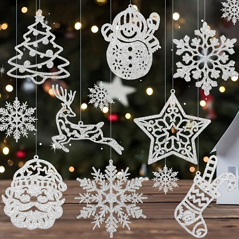 20-piece Sparkling Snowflake & Christmas Tree Ornaments Set - Ideal for Holiday Parties, Battery-Free, Winter Decor