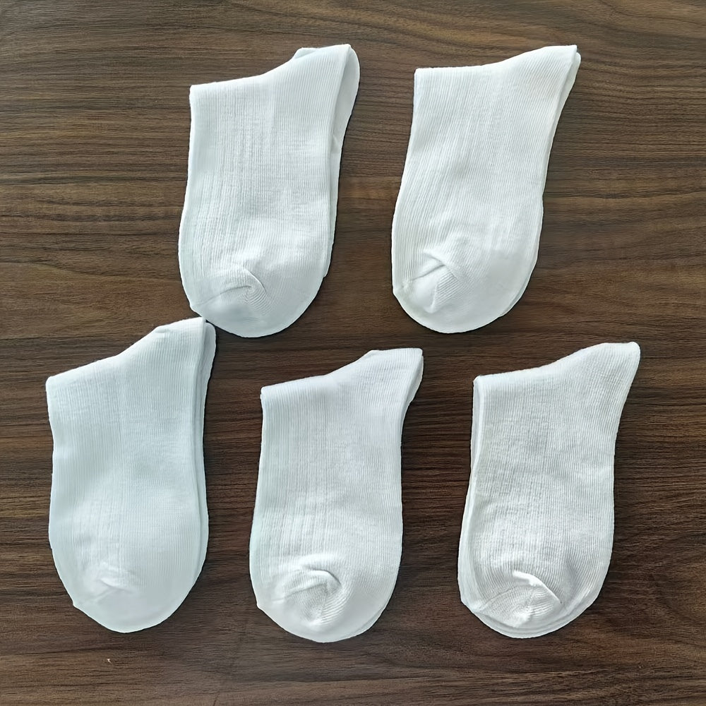 Men's solid color socks in a multi-pack of 2 or 5 pairs, breathable mid-calf sports socks suitable for all seasons. Trendy and boneless design.