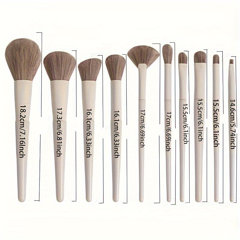 10pcs soft fluffy makeup brush set perfect for makeup beginners and students. Ideal for applying foundation, eye shadow, concealer, and blush. Made of skin-friendly materials.