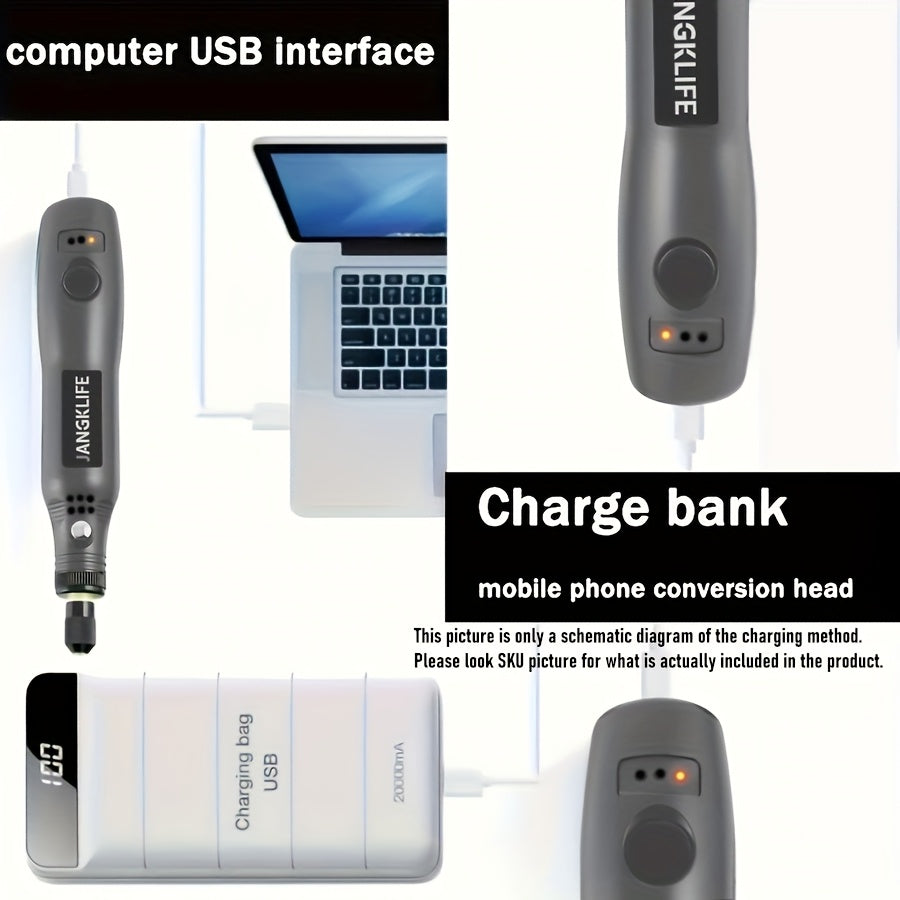 76pcs Mini Cordless Rotary Tool with Li-ion Battery and 3 rotation speeds of 5000rpm-15000rpm. Includes portable USB charging, accessories for grinding, sanding, carving, polishing, and DIY