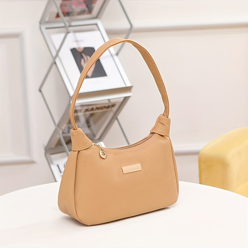 Stylish Beige Shoulder Bag with Zipper Closure, Perfect for Daily Use and Gifting