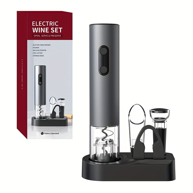 Sophisticated Wine Tool Kit: Includes Electric Wine Opener, Corkscrew, Wine Bottle Stopper, and Wine Pourer - Battery-Powered, Great for Home Entertaining or Parties