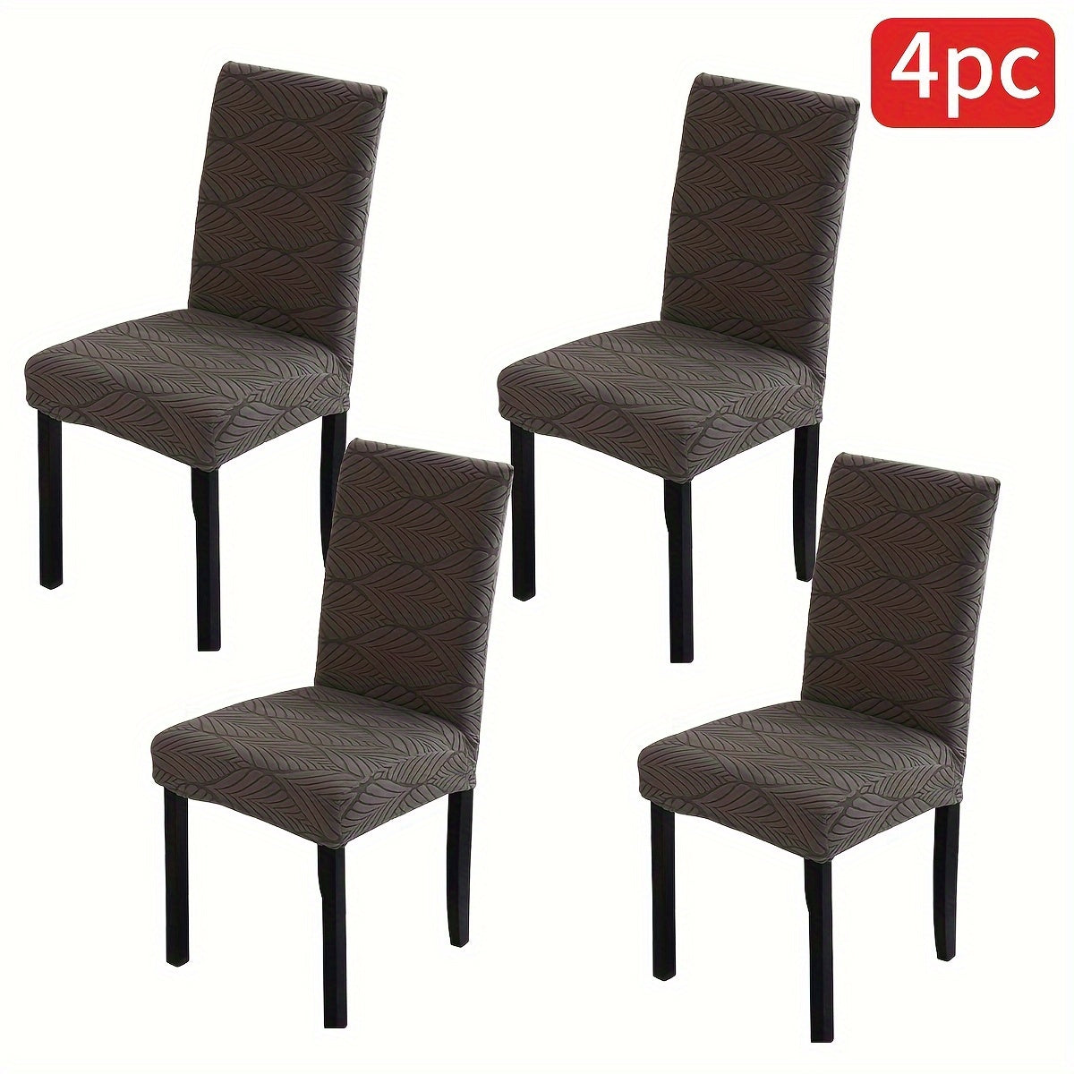 Elastic dining chair slipcovers with leaf pattern, removable and stretchable, made of polyester and spandex blend. Machine washable with elastic band closure. Suitable for home, office, and banquet hall decor.