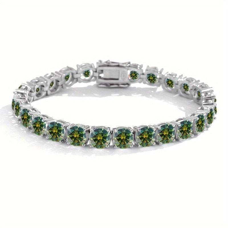 Luxurious 925 Sterling Silver Hip Hop Tennis Wristband with Deep Green Moissanite, Perfect Daily and Vacation Accessory for Men and Women. Ideal Gift for Christmas, Valentine's Day, Mother's Day, or Anniversaries. 17g Weight.