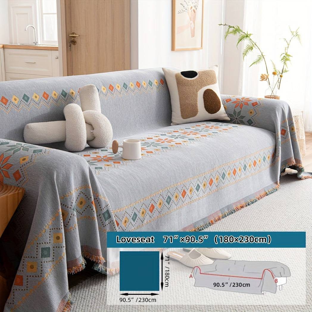 Boho-style sofa cover for all seasons with non-slip feature, suitable for bedroom, office, living room, and home decor.