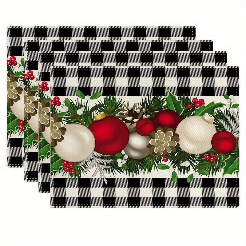 Farmhouse style Christmas placemats in red and black buffalo check plaid set of 4, measuring 30.48x45.72cm.