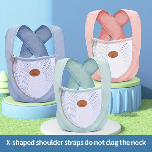 Breathable, multifunctional youngsters carrier with polyester fiber shoulder strap, buckle closure, hand wash only. Available in mixed colors. Youngsters wrap carrier.