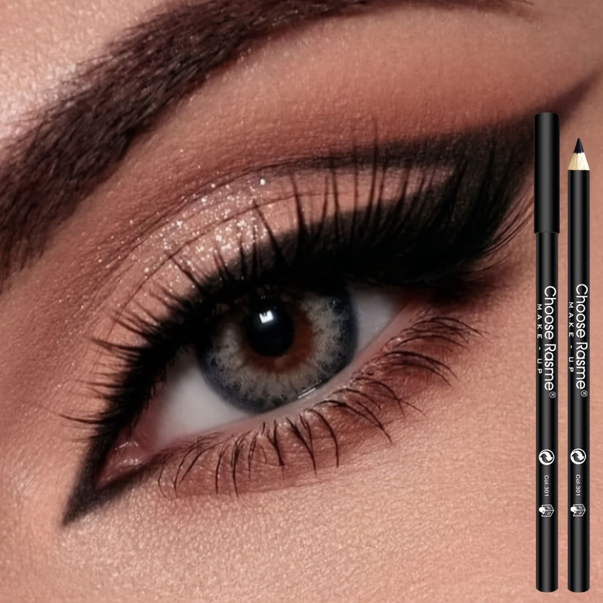 12pc black eyeliner pencil set with long-lasting, smudge-proof formula, intense pigment, and waterproof finish.