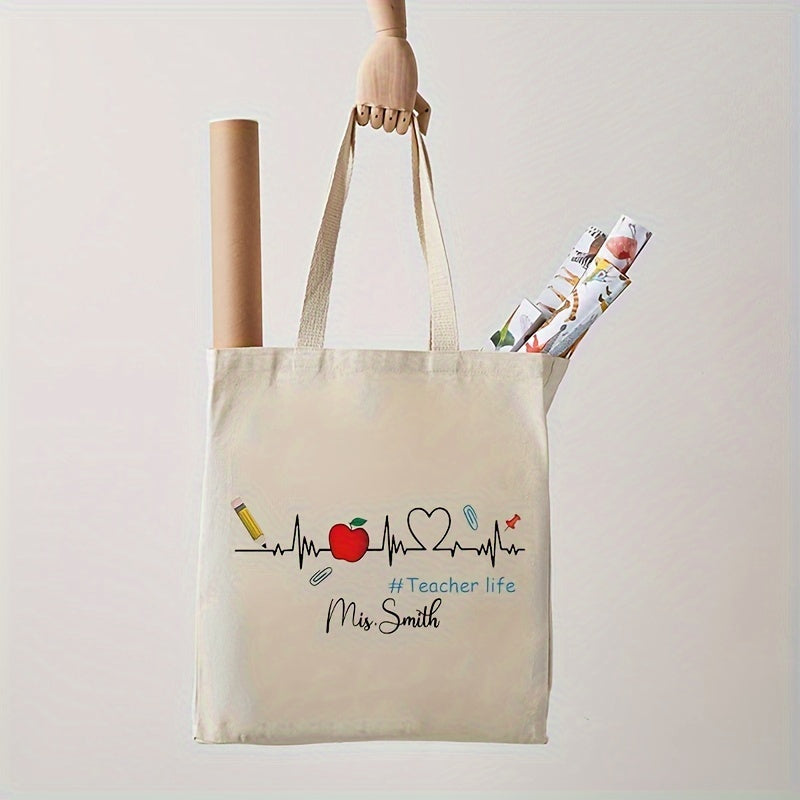 Customize your own canvas tote bag with your name for a unique and practical accessory perfect for teacher life. This shoulder bag is ideal for shopping, traveling, and everyday use, making it the best gift for teachers.