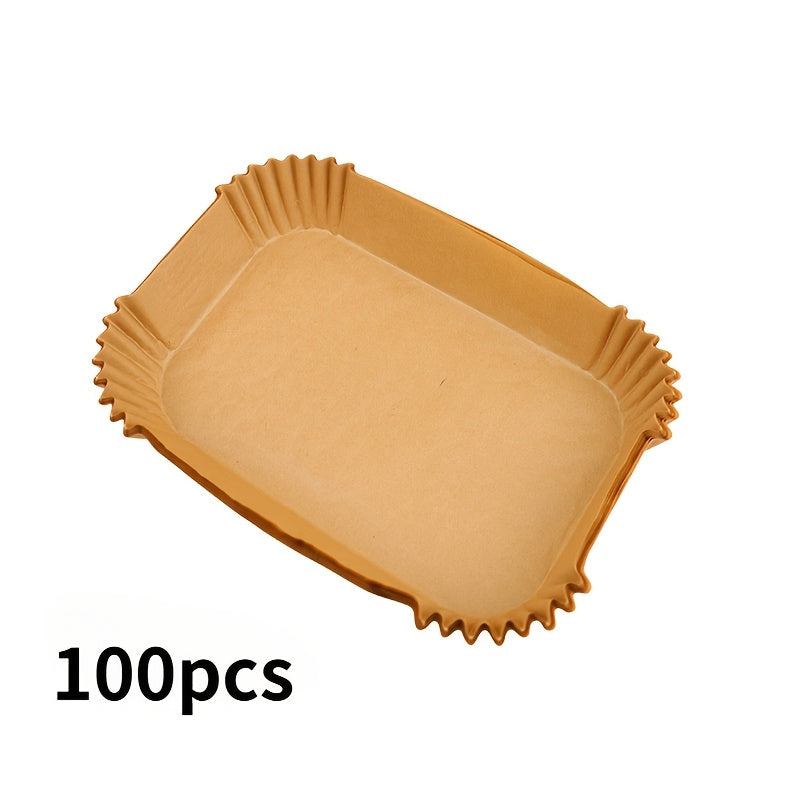 Get a pack of 50/100 brown kraft paper air fryer liners for mess-free cooking. These non-stick, oil, and waterproof disposable sheets are perfect for baking and healthy cooking in RVs and ovens. They are ideal for preparing fried foods such as chicken