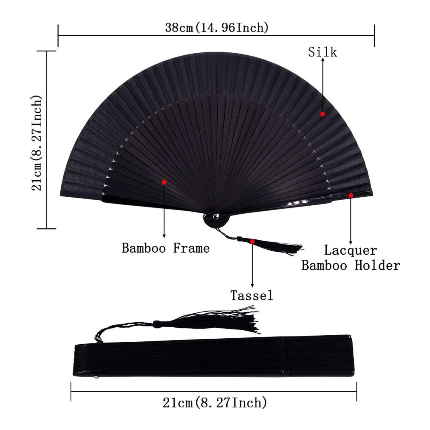 Bamboo Folding Fan: Charming and Elegant Handheld Fan with a Retro Style, measuring 8.27 Inches (21 cm) in length. Perfect for Chinese and Japanese inspired fashion.