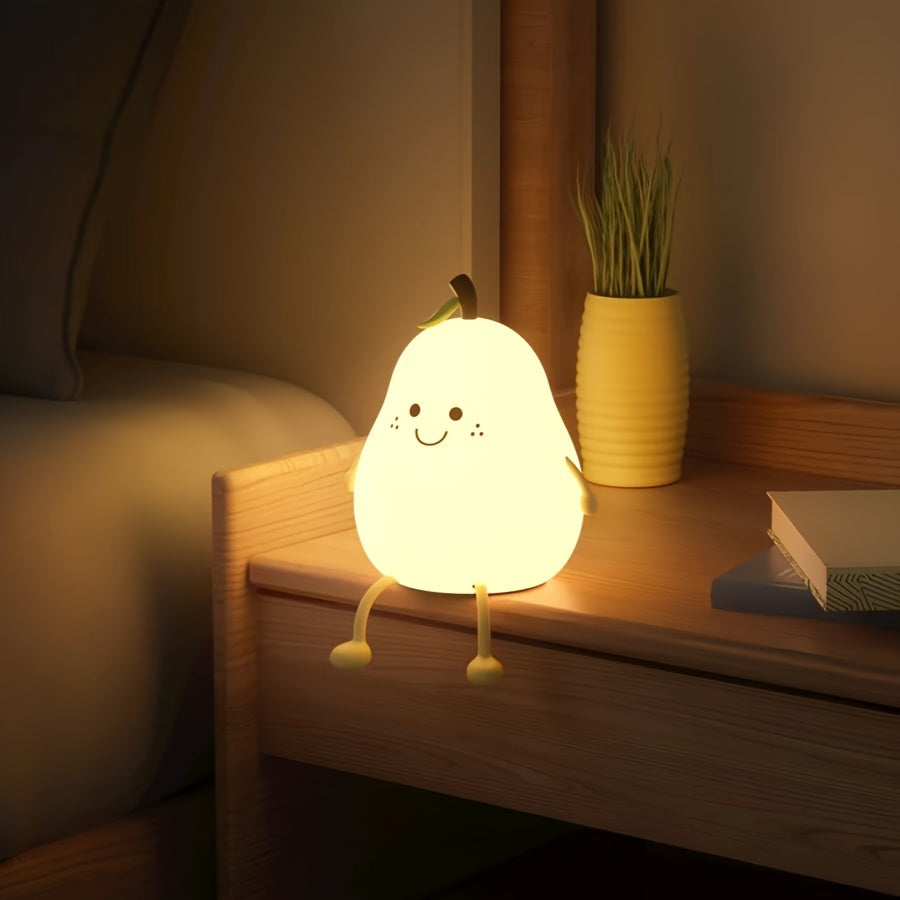 1pc Cute Pear Shaped Silicone Night Light, USB Charging, 7 Color Modes, Perfect for Any Room or as a Gift.