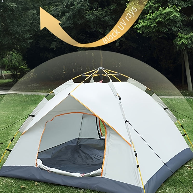 Portable dome tent for 2-3 people with mosquito netting, fiberglass poles. Perfect for family camping and outdoor adventures. Easy setup, all-season use. Durable white polyester fabric.