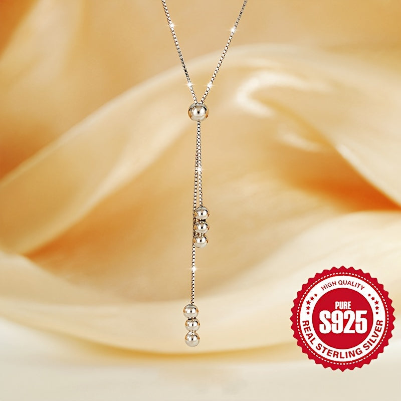 Adjustable telescopic necklace made of 925 silver, designed for women's fashion with a retro and simple style. The Y-shaped positioning pull-out necklace is hypoallergenic and weighs 3.3g, suitable for daily wear or as a holiday gift for Christmas.