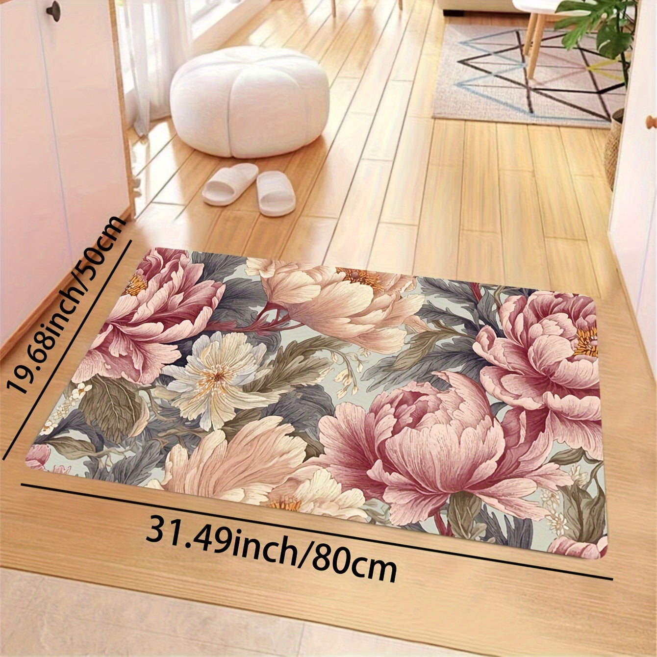 Elegant, plush floral area rug measuring 8mm in thickness. Ideal for use in the living room, bedroom, kitchen, and bathroom. Made of soft and machine washable polyester material, perfect for adding a touch of luxury to any space.