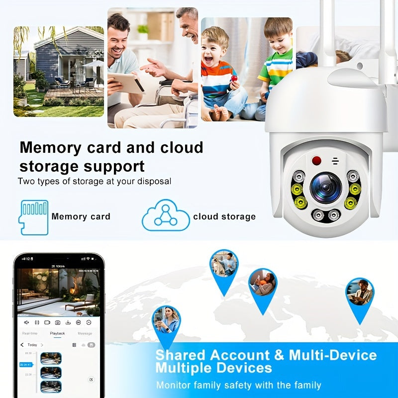 QKH Outdoor WiFi Security Camera with PTZ, Auto Tracking, Full Color Night Vision, AI Motion Detection, Two-Way Intercom, USB Powered, 2.4GHz Wireless - Ideal for Home Surveillance.