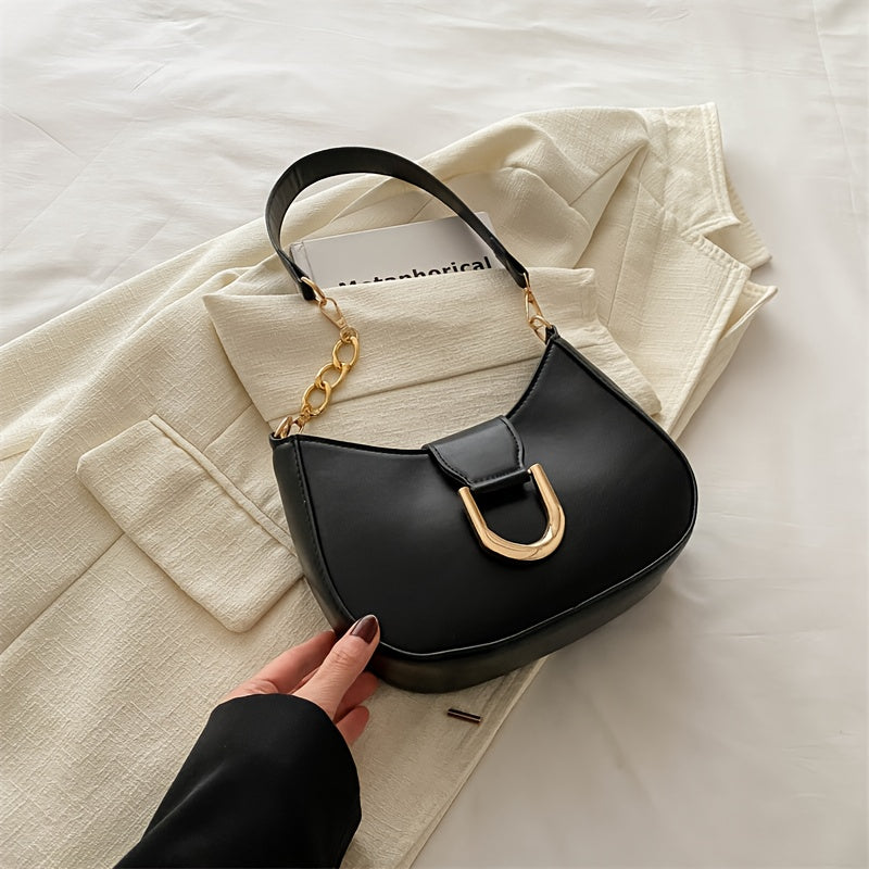 Stylish Crescent Moon Shoulder Bag with Zipper Closure, Polyester Lined, Ideal for Casual and Daily Use, Comes in White, Black, Khaki