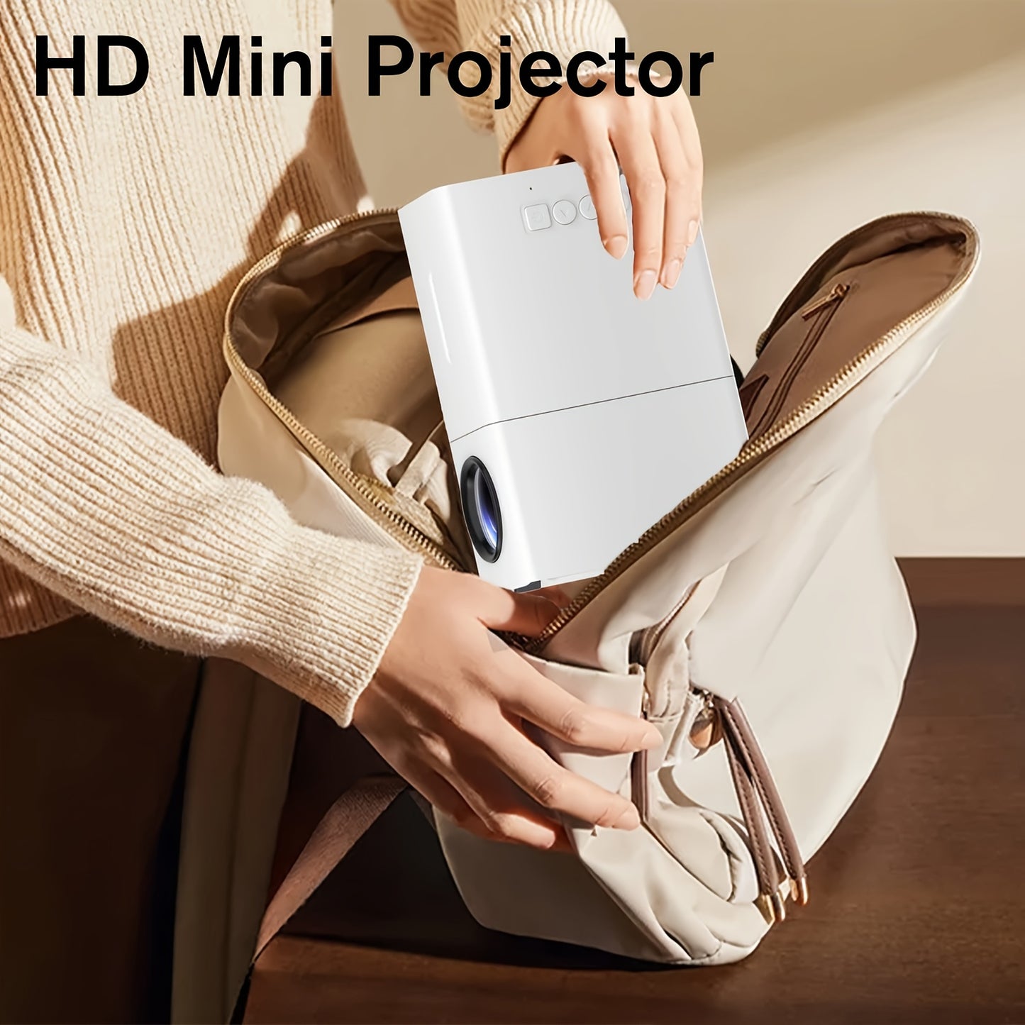 Compact ZRZTM Micro Projector with fast focus, 1080P compatibility, 320P native resolution, 30000 hours lifespan. Portable and ideal for home bedroom use, compatible with TV sticks