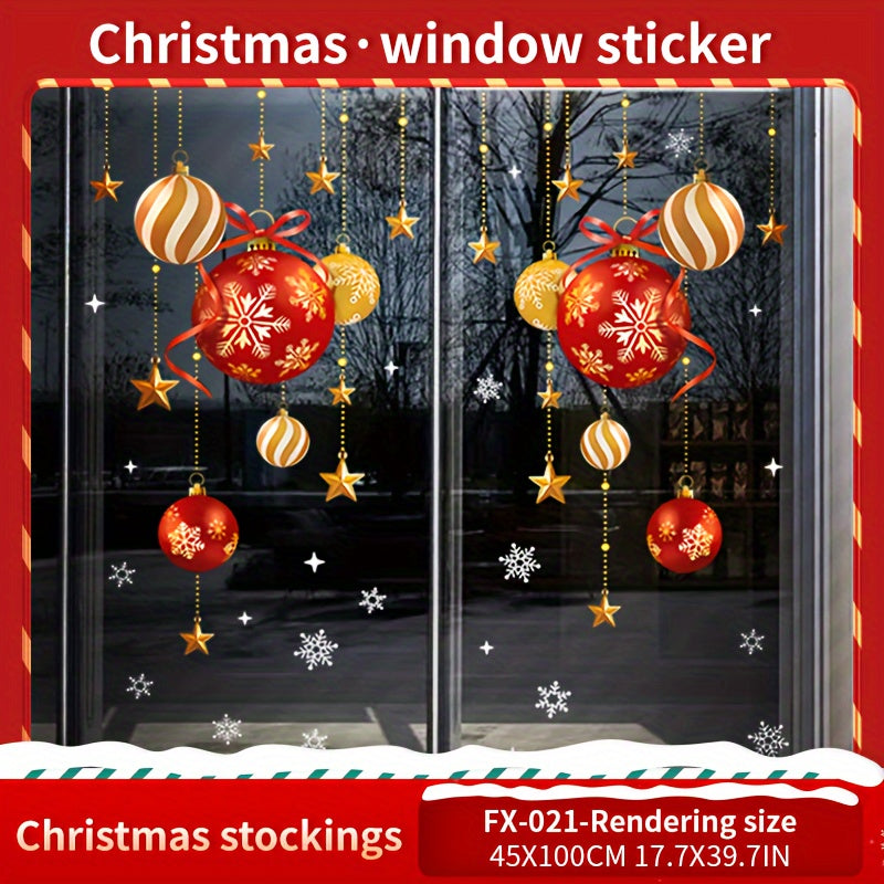 Christmas Window Clings with Snowflakes, Balls, and Stars Design - Simple Application, Reusable PVC, Easy Electrostatic Installation for Glass Doors and Walls