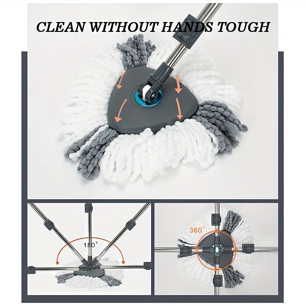 Introducing the Triangle Rotating Mop and Square Separation Bucket Set, featuring a Dirty and Clean Water Separation System for optimal cleaning. Ideal for hardwood, tile, and marble floors, this set includes a self-rotating mop head and 4 triangle mop