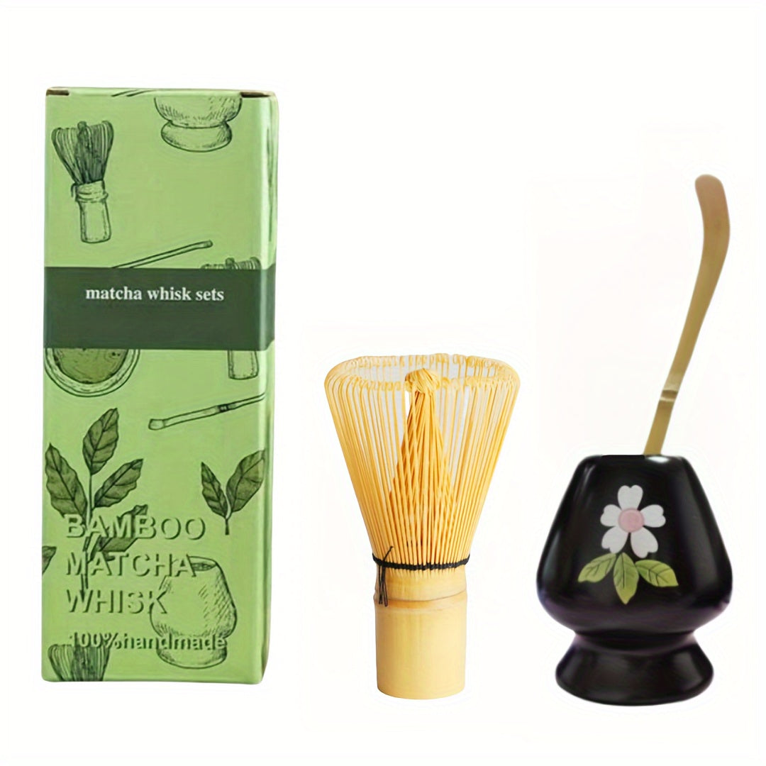 Complete Set of Traditional Japanese Matcha Tools - Includes Bamboo Whisk, Ceramic Spout, and Scoop - Ideal for Holiday Season