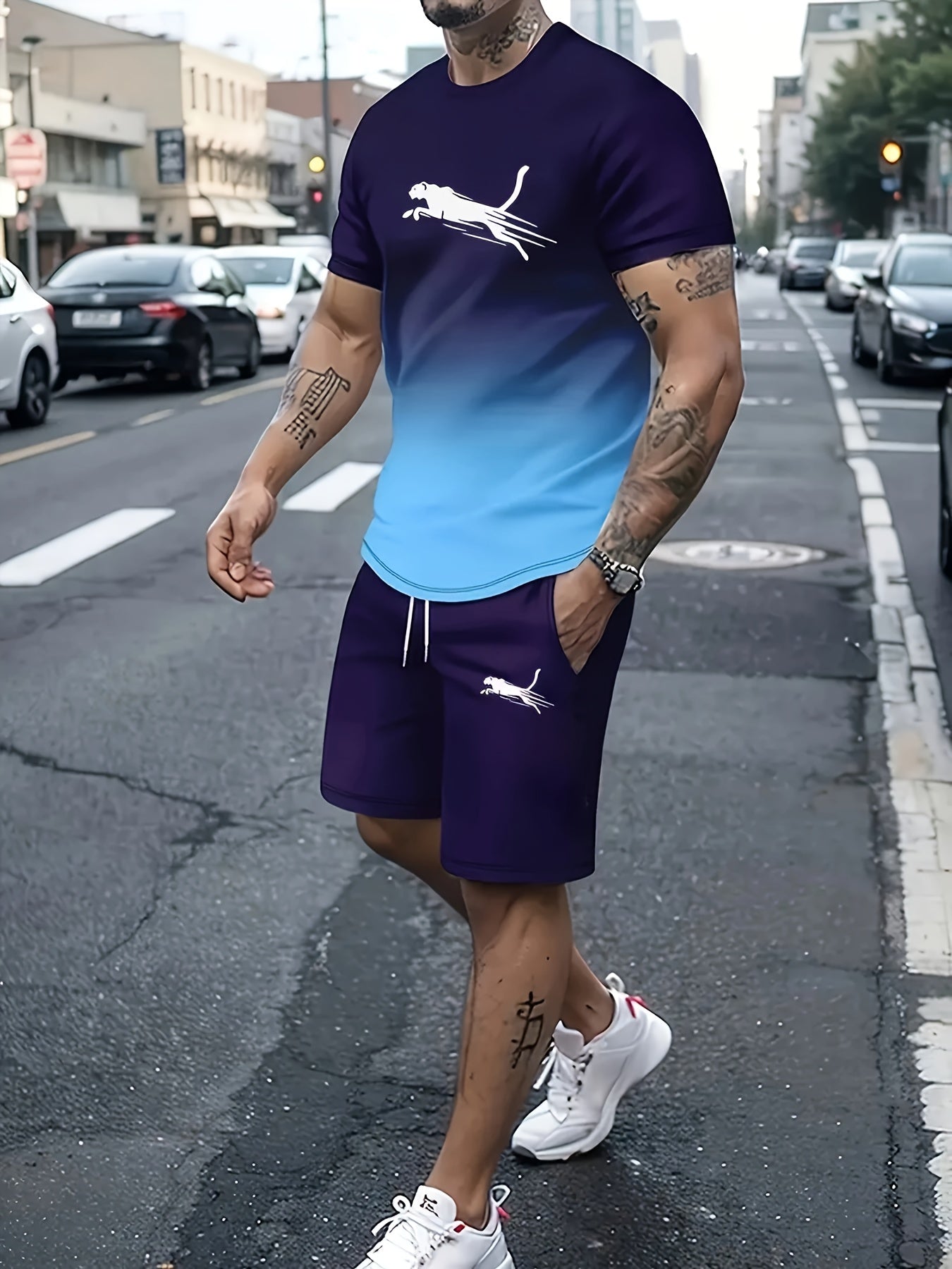 Men's casual sports suit with short sleeves