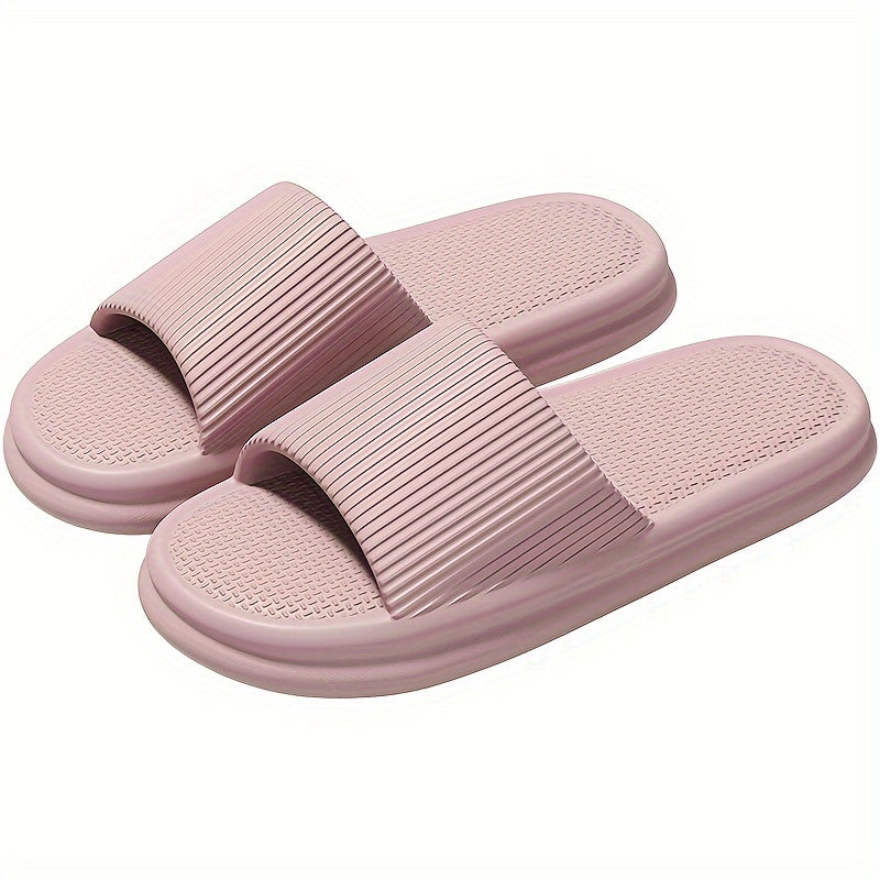 Solid color open toe slippers for men and women, breathable, comfy, non-slip, and durable EVA sole for indoor activities.