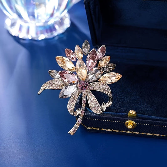 Stylish Alloy Flower Brooch Pin Adorned with Rhinestones, Women's Fashion Statement Piece for Clothing Enhancement