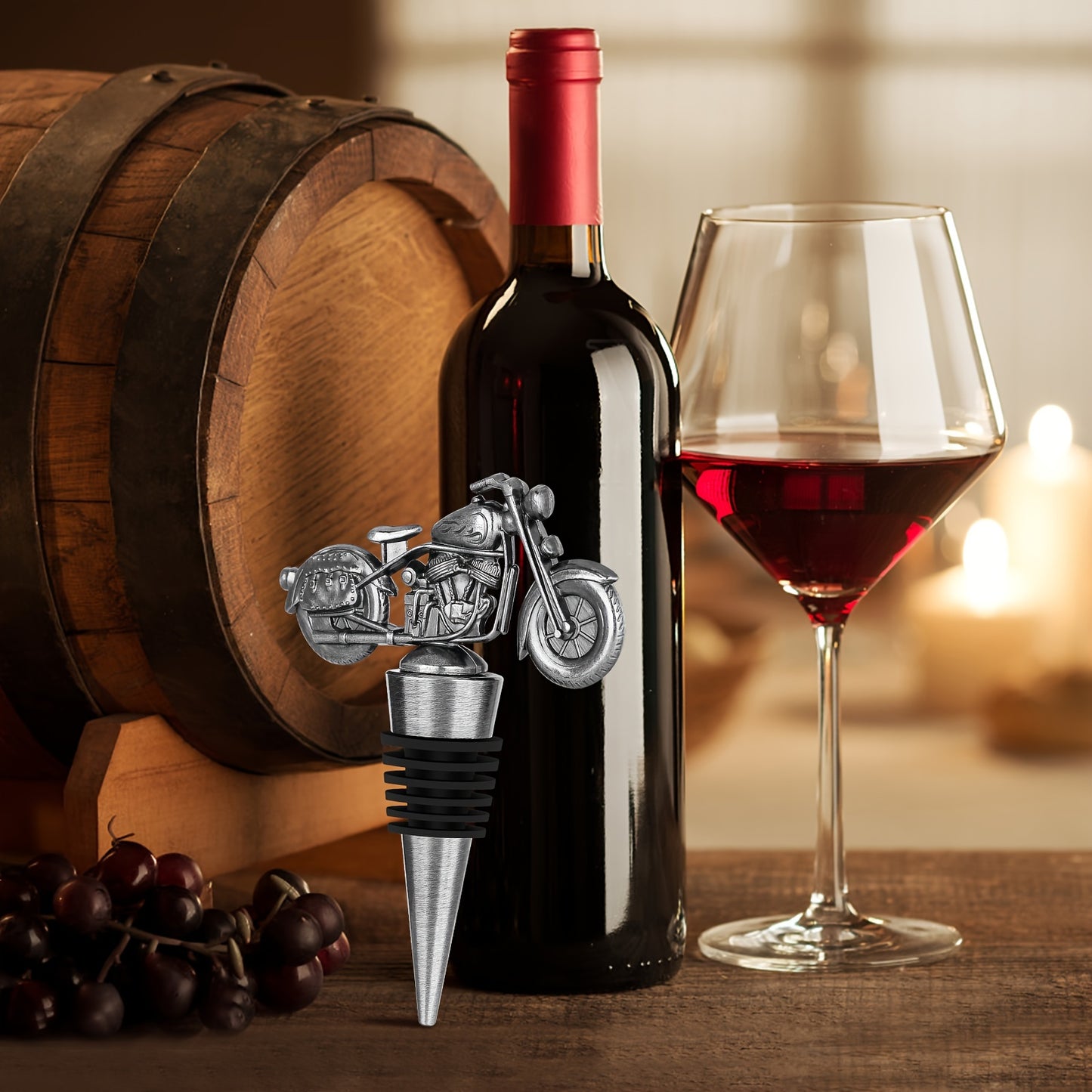 Motorcycle wine stopper ideal for men who ride, perfect for gifting.