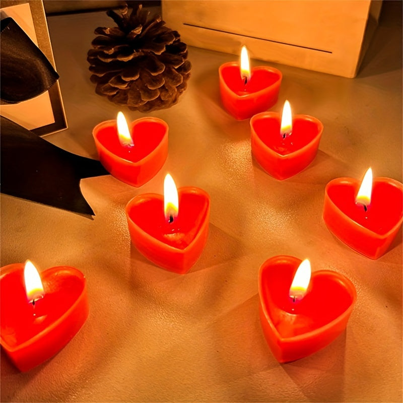 10 unscented heart-shaped tea candles, 3-hour burn time, ideal for weddings, indoor decor, birthdays, proposals, and declarations of love.