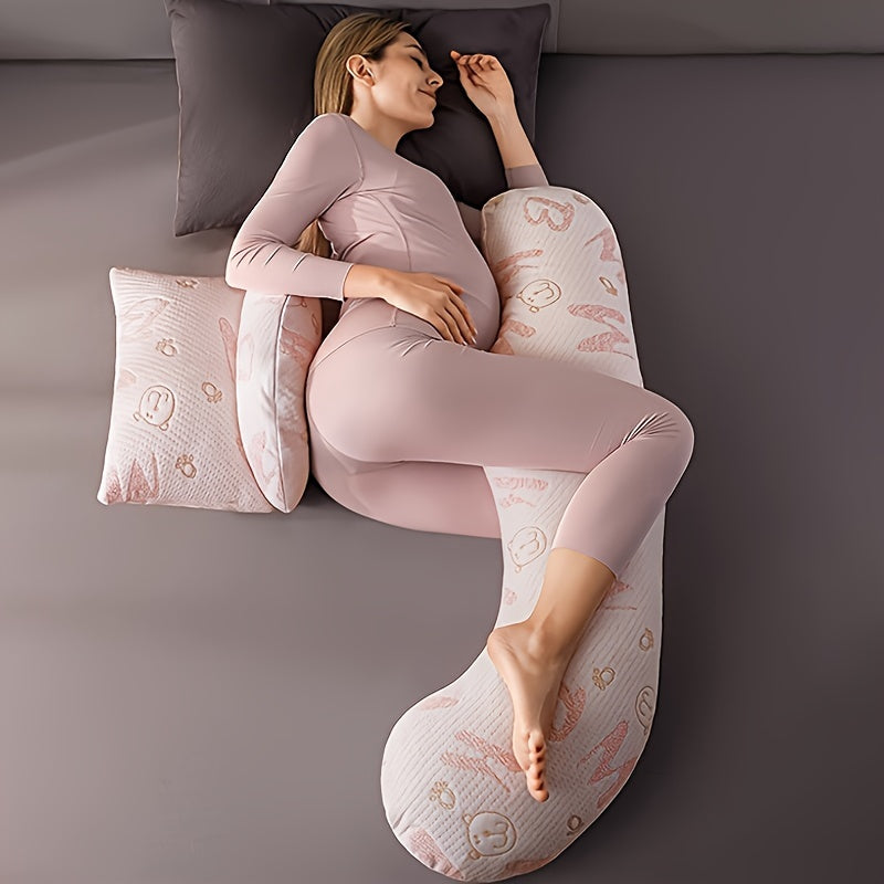 Soft maternity pillow for belly and waist support, designed for side sleeping and overall pregnancy comfort, perfect as a gift for special occasions like Christmas, Halloween, Thanksgiving, Easter, and New Year.