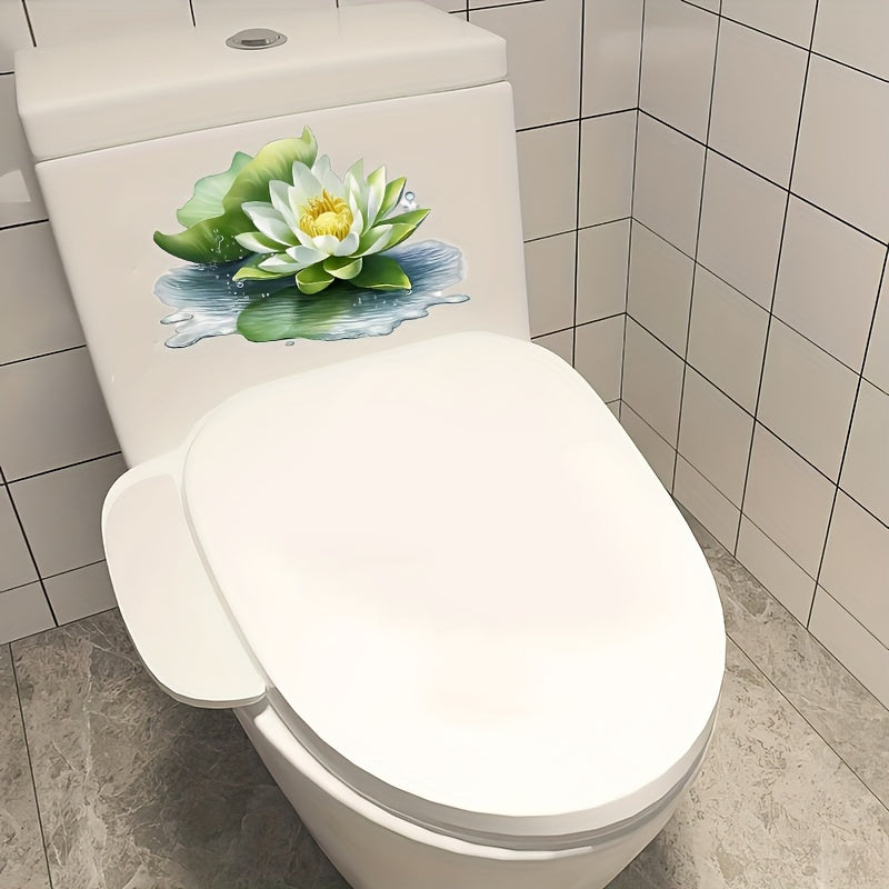 Elegant white lotus flower sticker - self-adhesive PVC decal for bathroom and home decor. Serene green and yellow floral design for walls, doors, fridges, and windows. Beautifies any room.