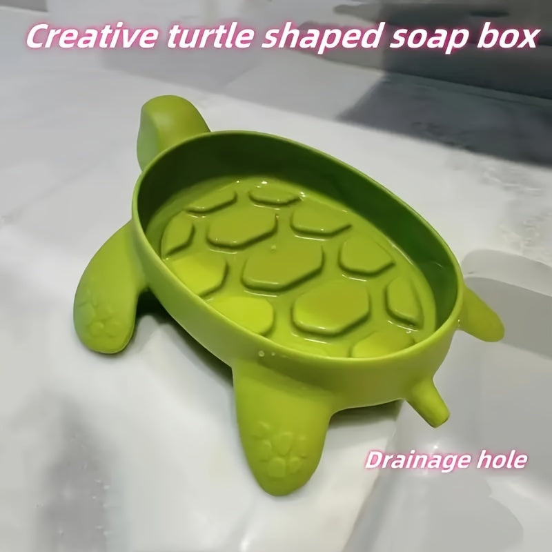 Turtle-shaped soap dish: Easy drainage, durable plastic, no lid. Perfect bathroom accessory.