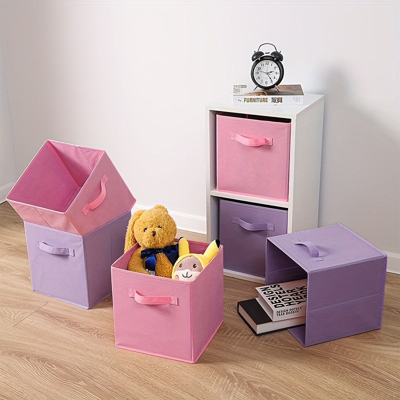 6 Pastel Purple Ombre Non-woven Storage Boxes with handle for home or office use, suitable for storing clothes, dolls, and office files.