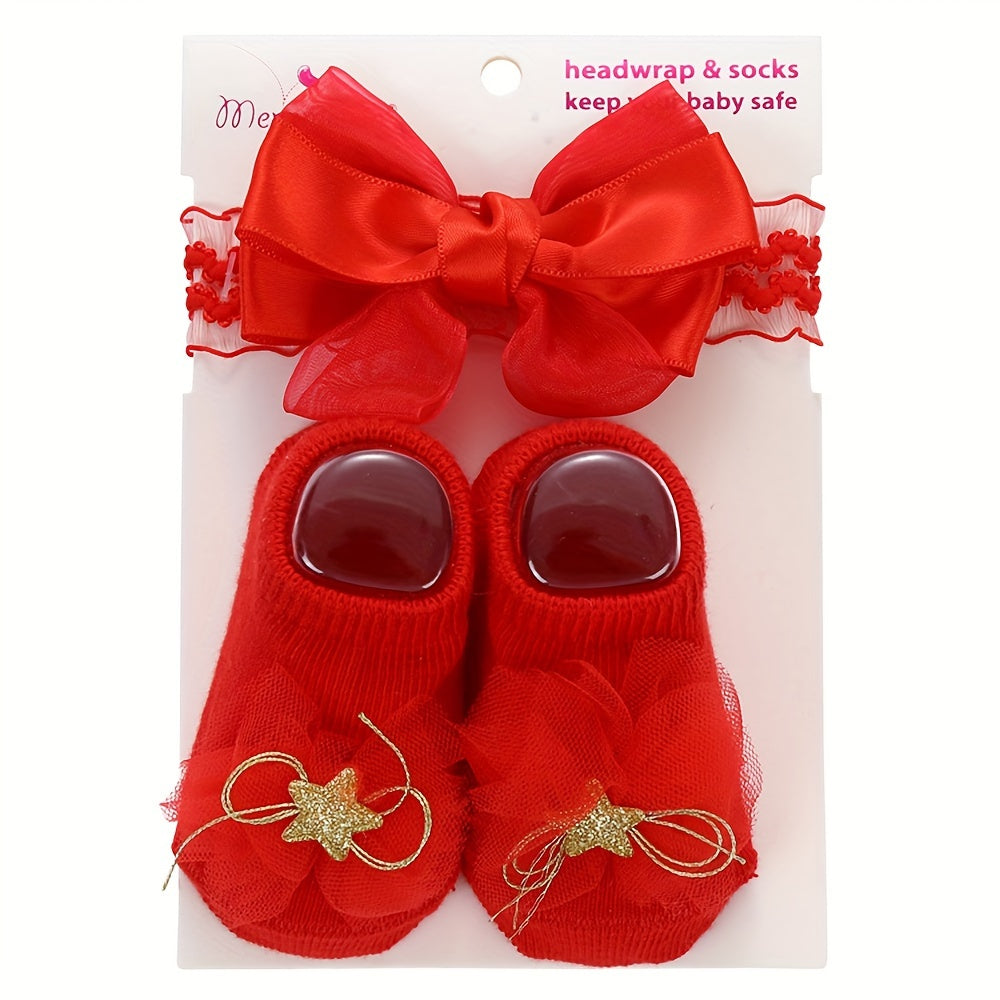 1 Set of Kids' Cotton Blend Lace & Bow Low-Cut Socks and Hairbands - Soft, Breathable & Elastic for Spring/Summer Comfort