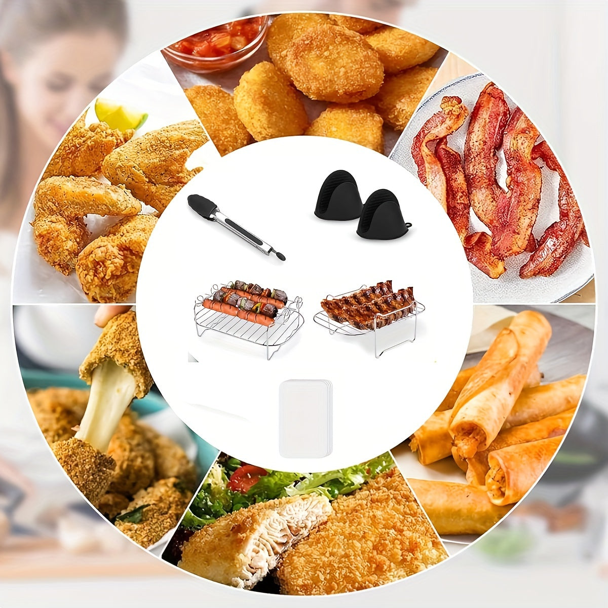 Get your hands on the 5-piece Dual Basket Air Fryer Accessories Set, perfect for use with Ninja Foodi DZ401, DZ550, DZ302, and other 10 Quart 2-Basket DualZone Air Fryers. This set includes an Air Fryer Rack Set, 100 Paper Liners, Silicone Anti-scalding