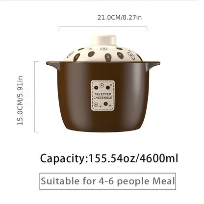 Elegant Brown Ceramic Stockpot - 4600ml Capacity, Thickened Design, High Aesthetic Value - Compatible with Induction Cooktops - Ideal for Soups, Stews, and More - Premium Kitchen Cookware