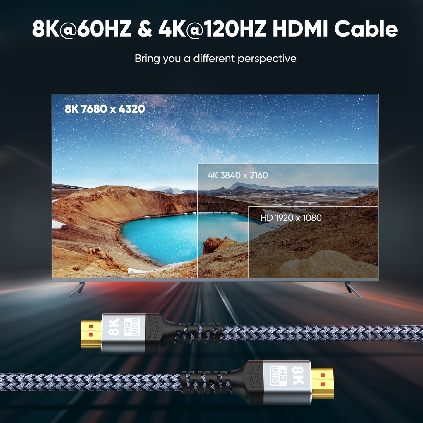 Highwings 8K HDTV 2.1 Cable, 48Gbps, 3D 8K@60Hz, eARC, HDR10, HDCP 2.2&2.3, DTS:X, Dynamic HDR, Compatible with Roku TV/HDTV/PS5/Blu-ray, Category 8 Ethernet Cable, Uncharged, 2023 Model