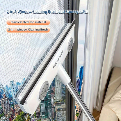 1 Set includes a 2-in-1 window cleaning brush and squeegee with 2 cloths for high stretch outdoor and glass cleaning.