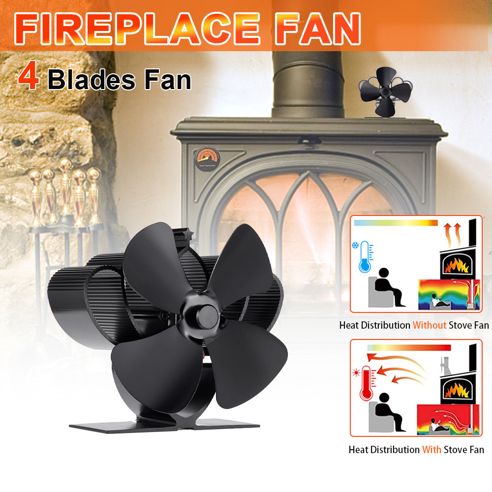 The EcoPulse Heat-Powered Mini Stove Fan is a 4-blade log wood burner exhaust fan made of metal. It is portable and designed for efficient heat distribution without the need for electricity. This fan operates quietly and helps circulate air effectively.