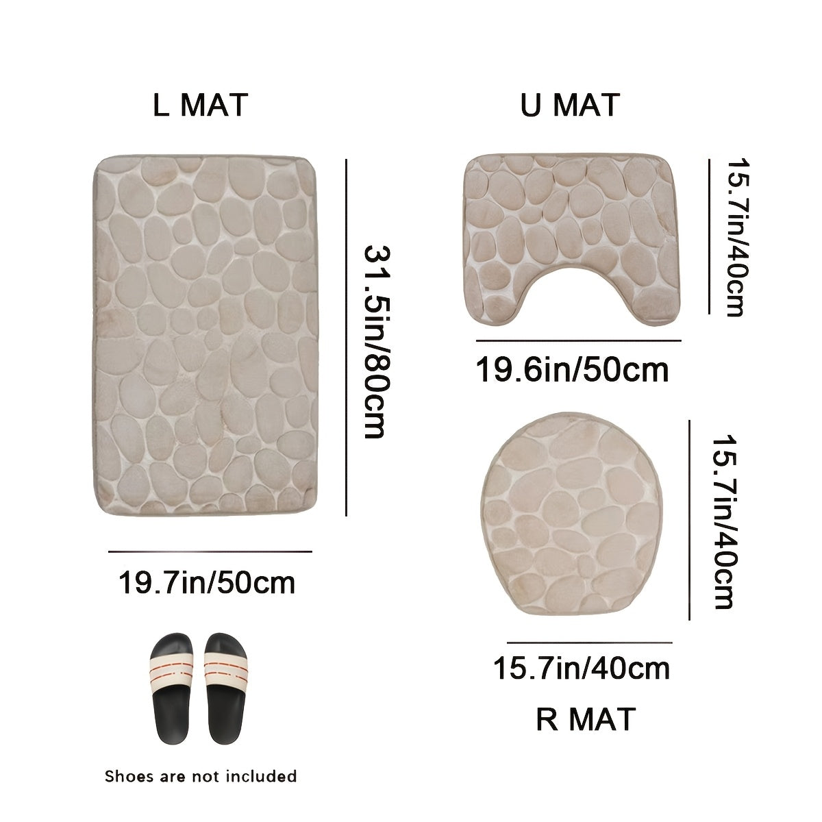 Collection of 1/3 Plush and Highly Absorbent Bath Mats, Including Non-Slip Rugs, U-Shaped Contour Mat, and Toilet Seat Cover. These Mats Feature a Beautiful Floral Embossed Design with Slip-Resistant Backing, Excellent Water Absorption Properties, and