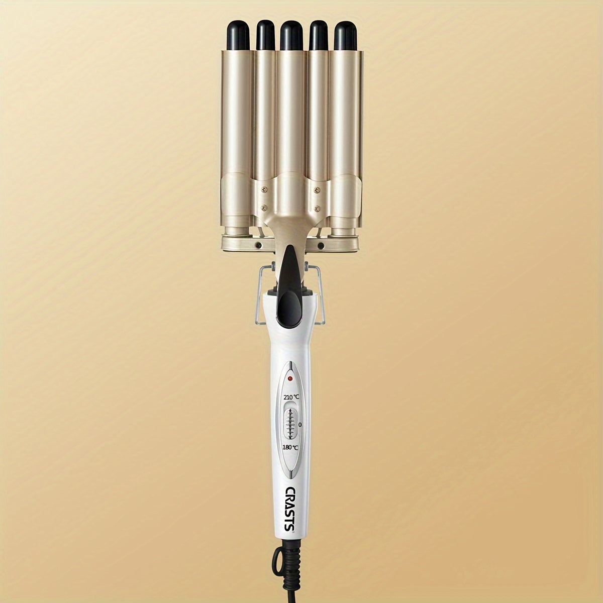 Wavy hair curling iron with temperature control and large barrel for creating water ripple waves and egg roll curls.