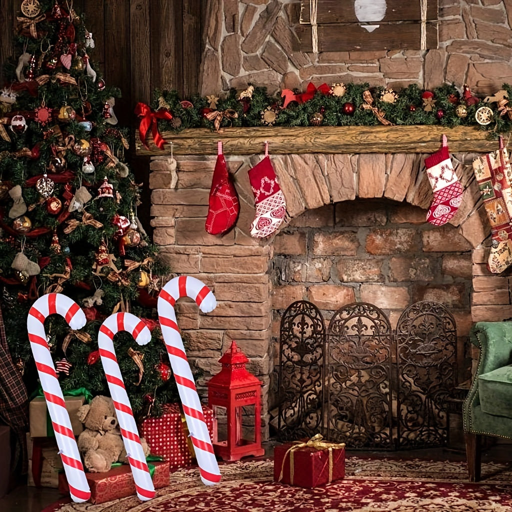 Set of 4 giant inflatable candy canes for festive holiday decor, no electricity required, perfect for New Year's parties.